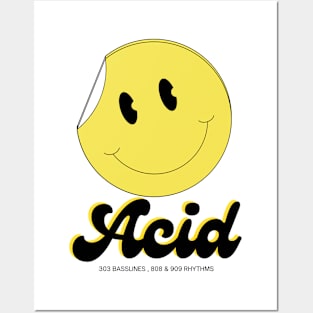 ACID HOUSE  - Smiley Sticker Peel (Black) Posters and Art